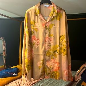 Men’s Satin Floral Dress Shirt